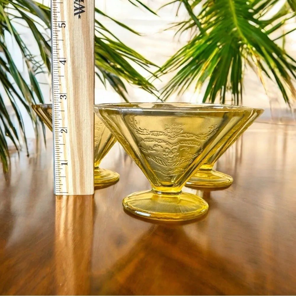 1930s Vintage Federal Glass Madrid Amber Depression Glass Sherbet Cups Set of 3
